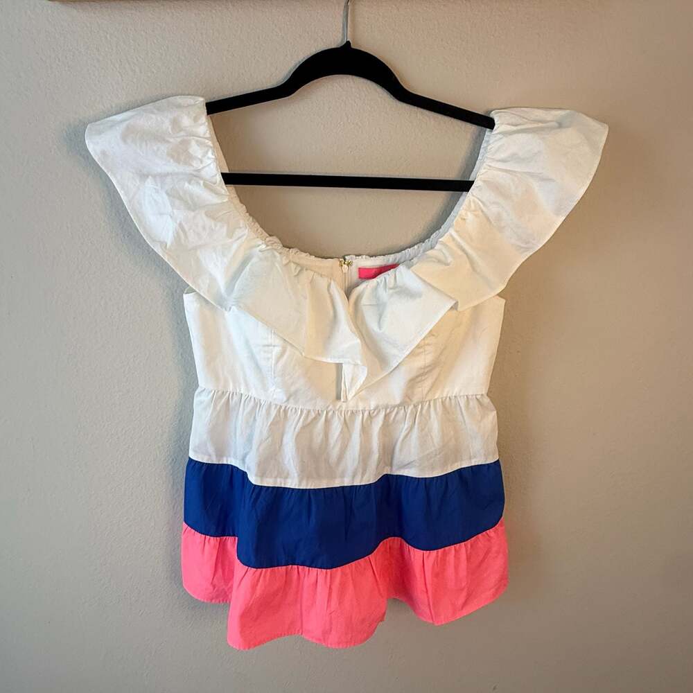 Lilly Pulitzer Emie Ruffle Color-Block Sleeveless Top